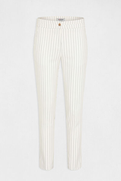 Pantalon city ajusté 7/8ème à rayures ecru femme