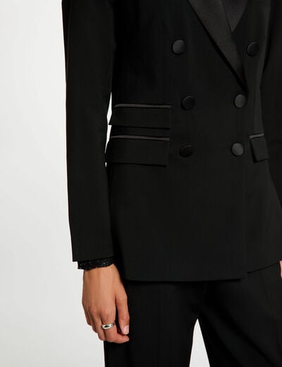 Veste satin col tailleur noir femme
