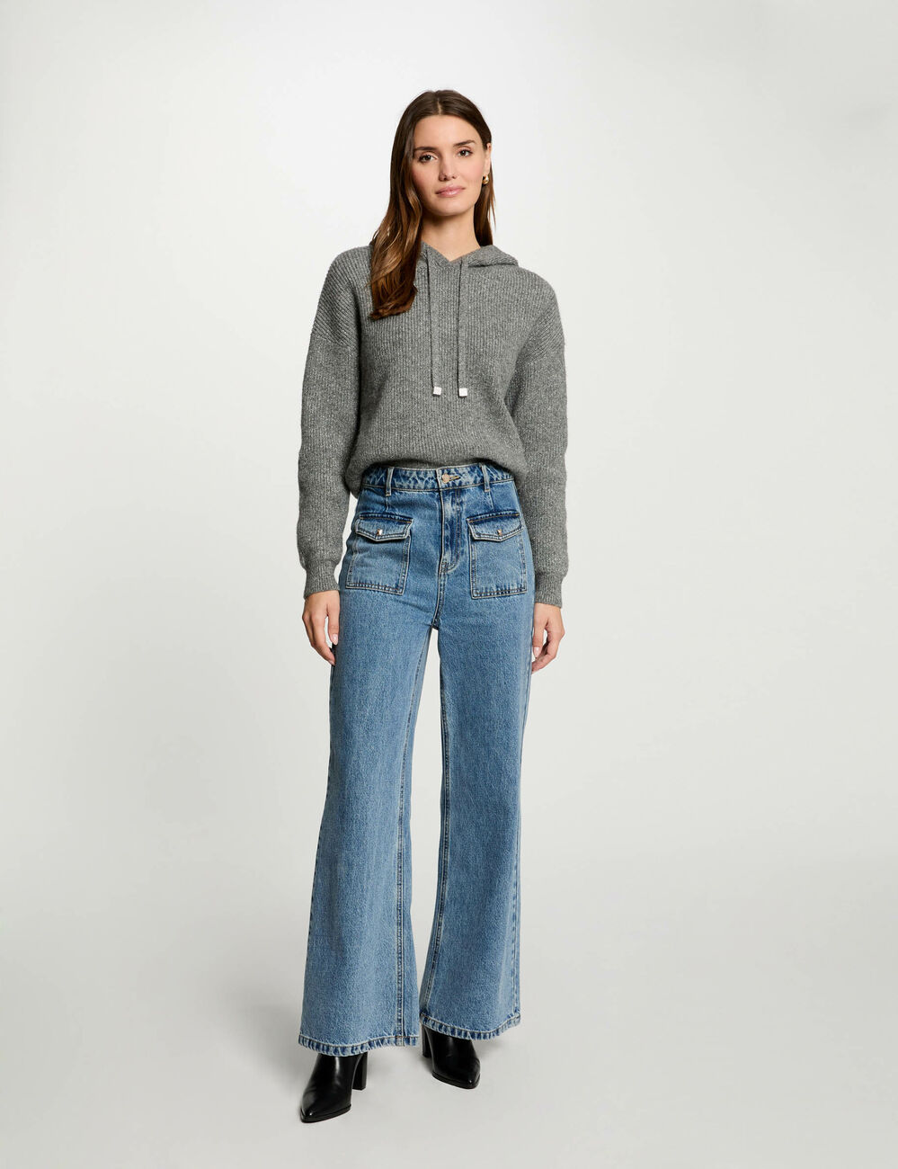 Pull à capuche gris moyen femme