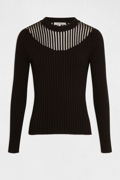 Pull manches longues col montant noir femme