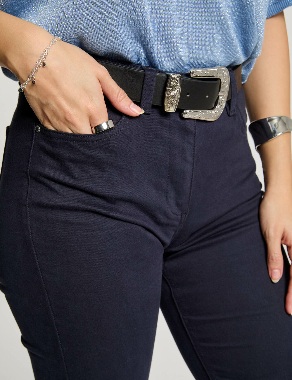Pantalon droit bleu marine femme