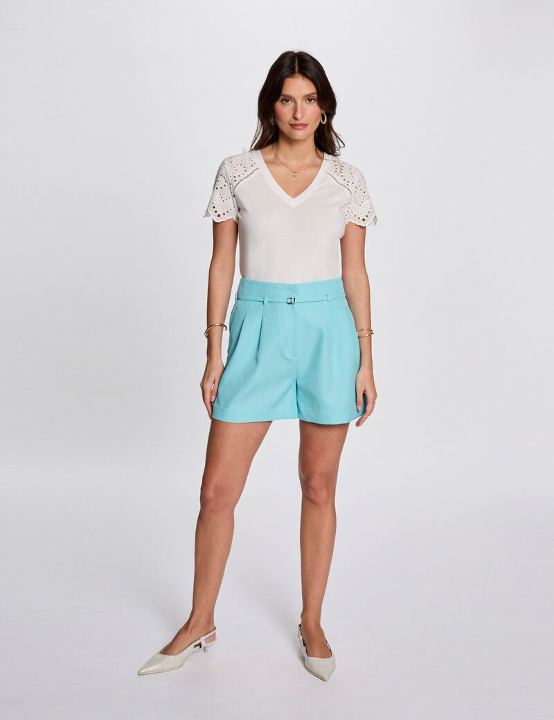 Short taille haute fluide bleu ciel femme