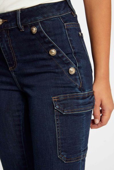 Jeans cargo skinny à ponts jean brut femme