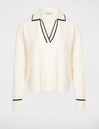 Pull col polo ivoire femme