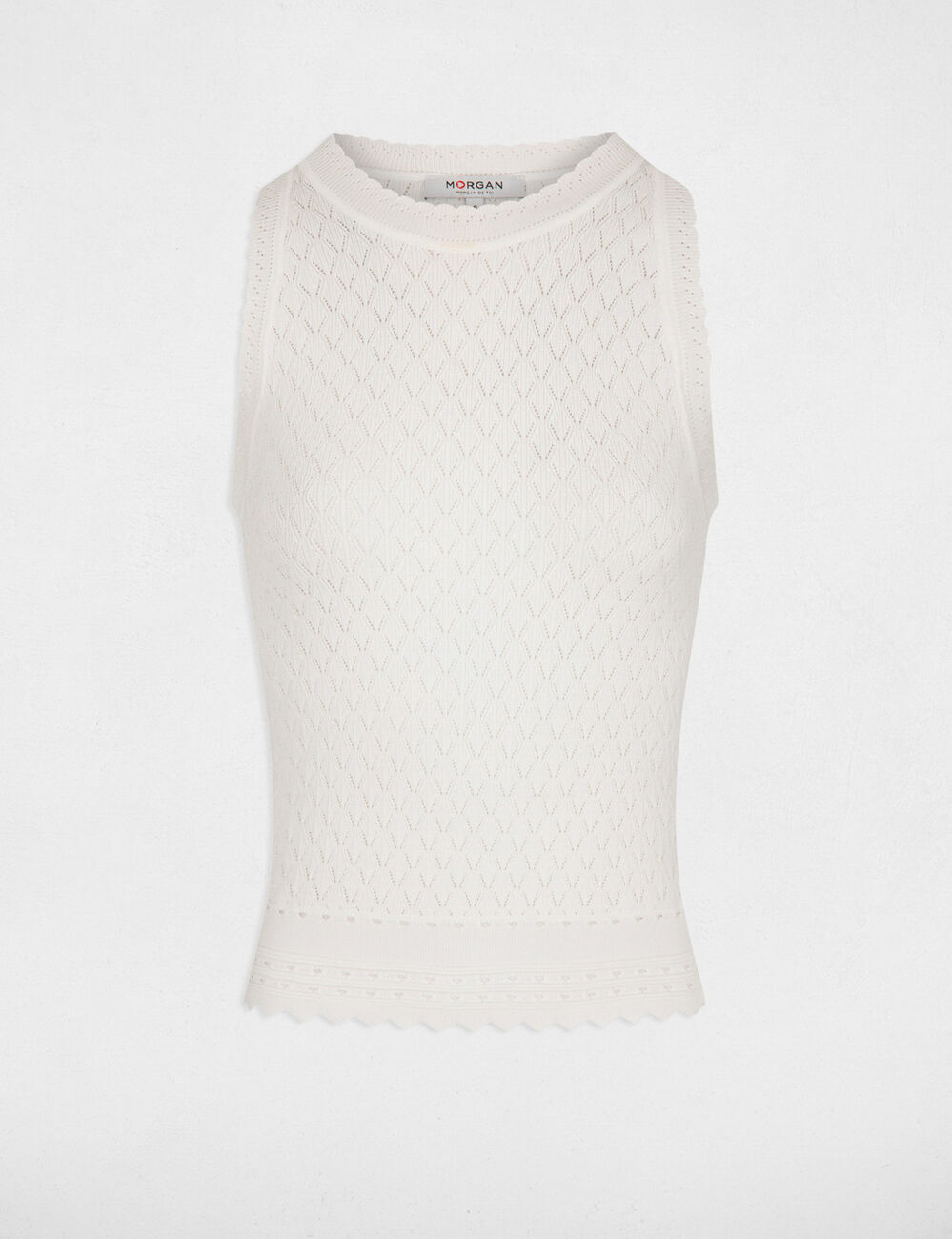Top en maille ajourée ecru femme