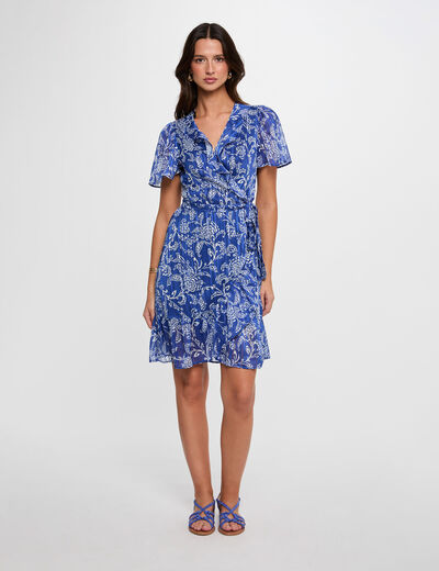 Robe courte col v multicolore femme