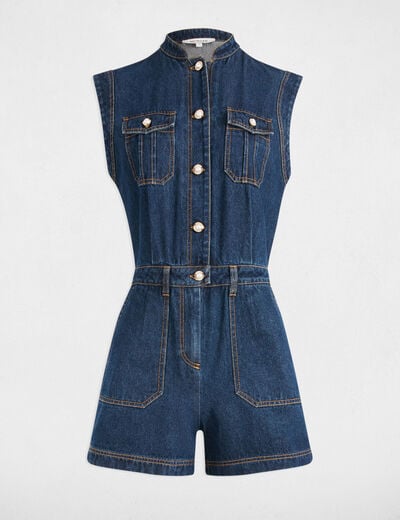 Combishort en jean denim brut femme