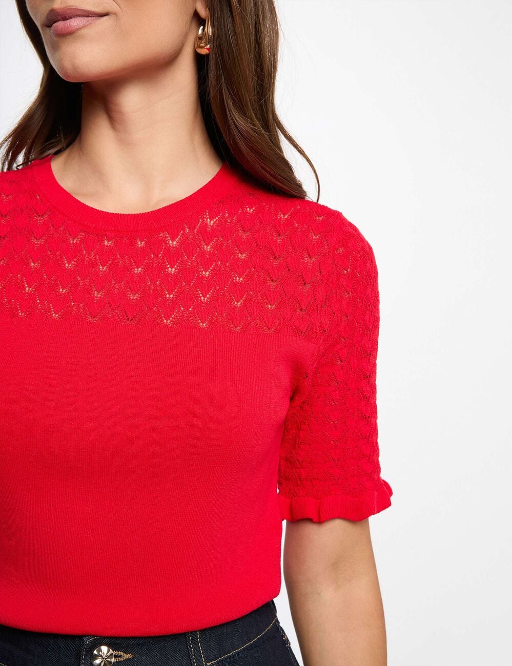 Pull manches courtes rouge femme