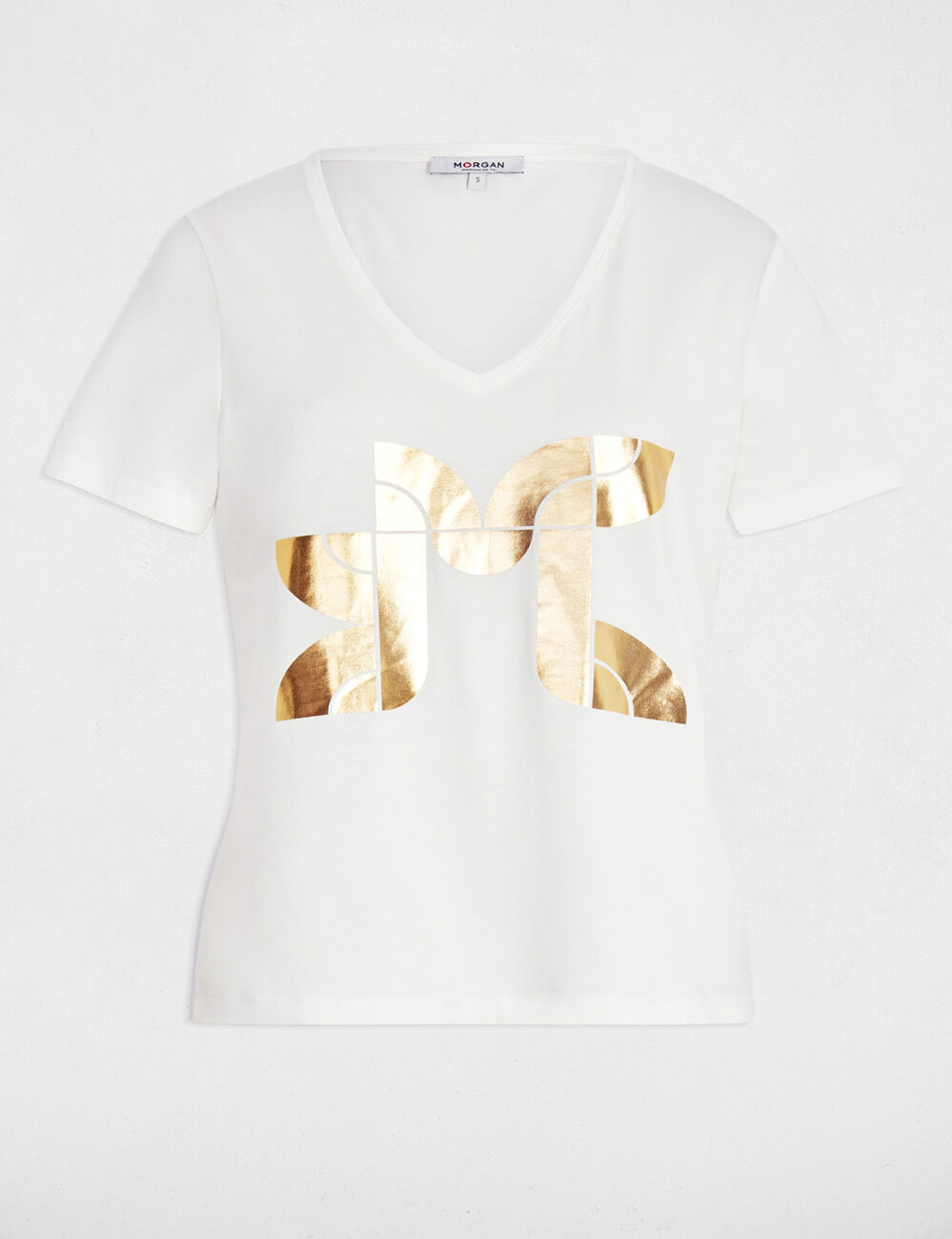 T-shirt court s&eacute;rigraphi&eacute; blanc femme