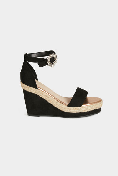 Sandales compensées à boucles strass noir femme