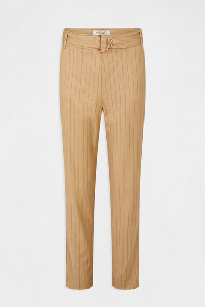 Pantalon cigarette 7/8ème à rayures beige femme