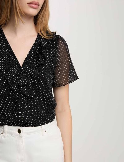 Chemise voile col v noir femme