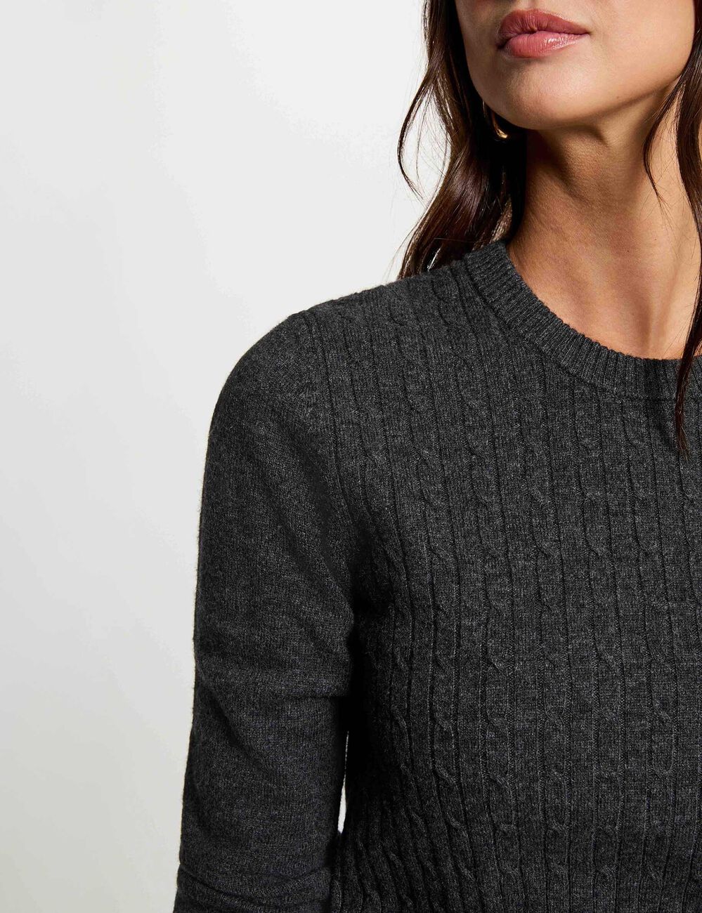 Pull col rond boucle gris fonc&eacute; femme