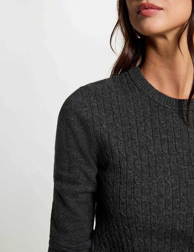 Pull col rond boucle gris fonc&eacute; femme