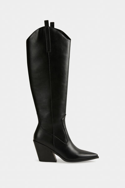 Bottes hautes à talons en biais noir femme