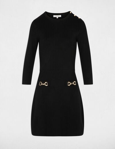 Robe tricot boucle manches longues noir femme