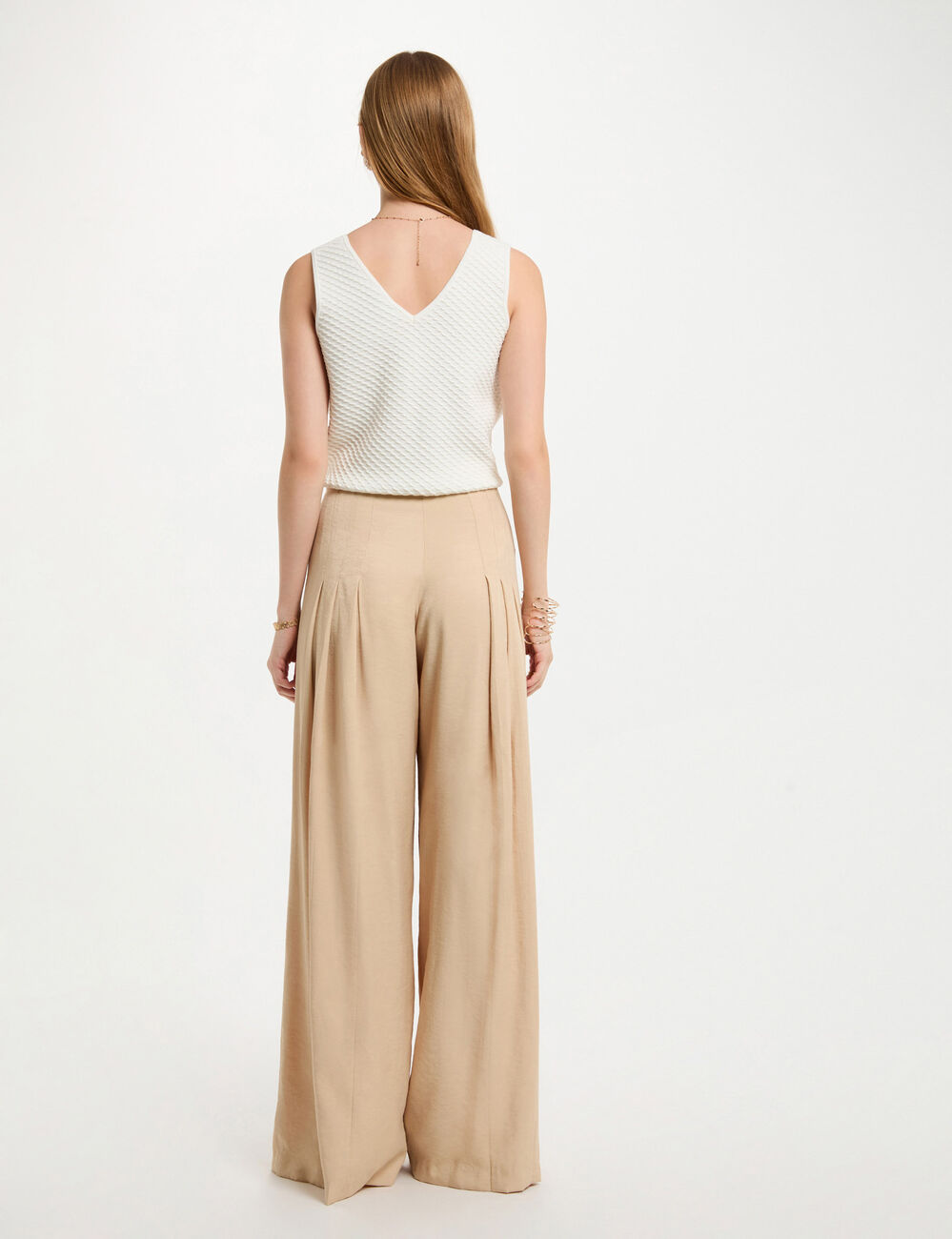 Pantalon large à pinces creme femme