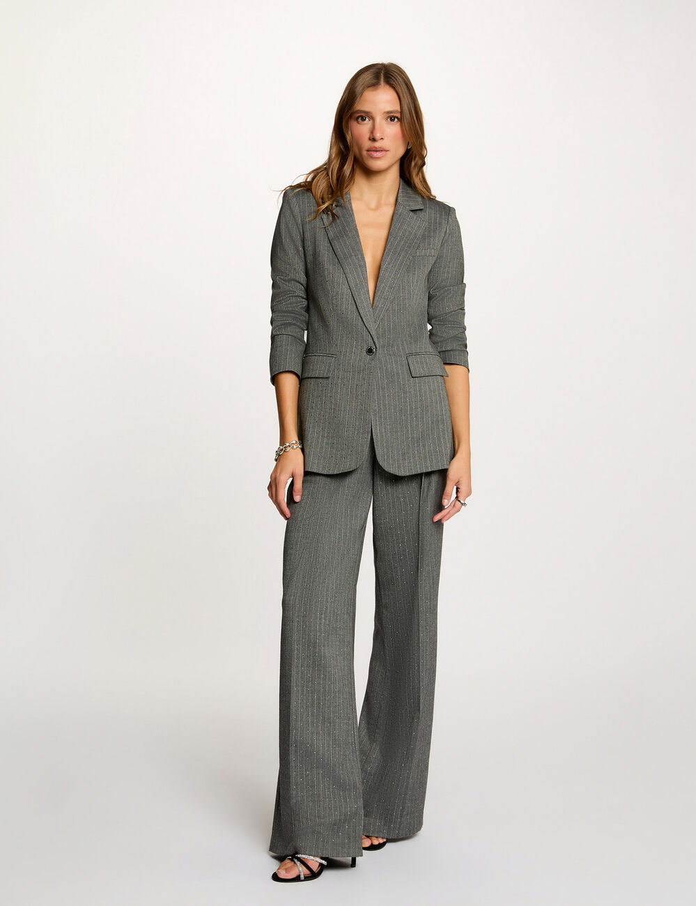 Veste ajust&eacute;e &agrave; rayures gris moyen femme