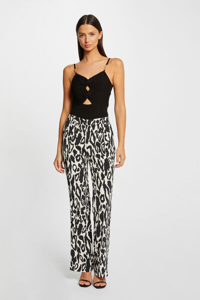 Pantalon droit imprimé animalier multico femme