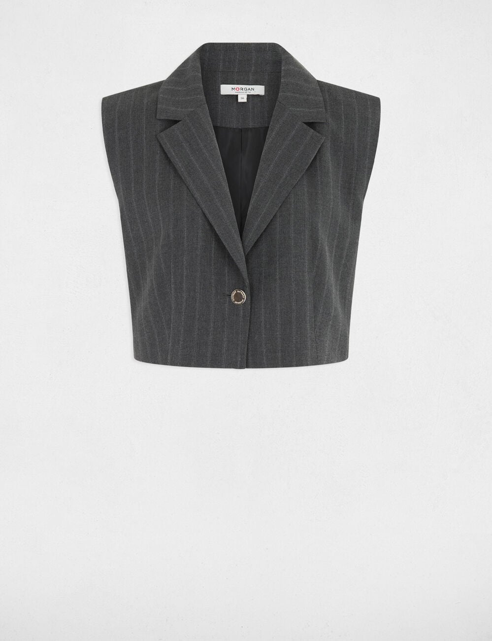 Gilet ray&eacute; sans manches denim gris fonce femme
