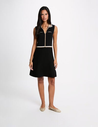 Robe tricot col &agrave; revers noir femme