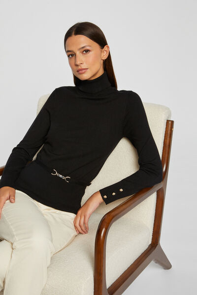 Pull manches longues avec ornement noir femme