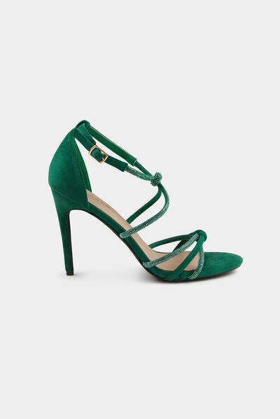 Sandales à talons avec brides strass vert femme