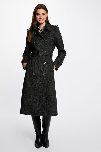 Manteau long ceinturé à boutons gris moyen femme