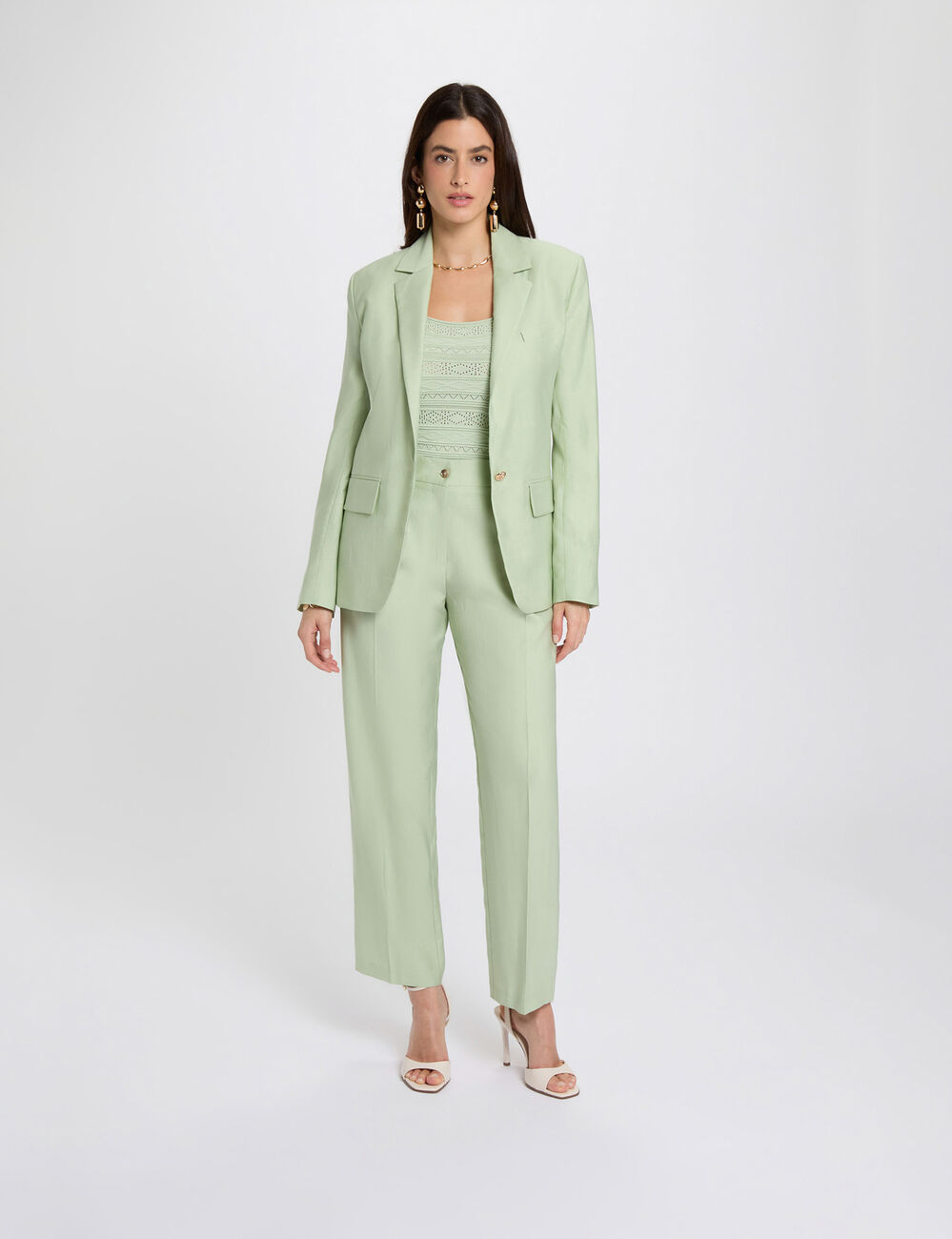 Veste ajust&eacute;e col tailleur vert pastel femme