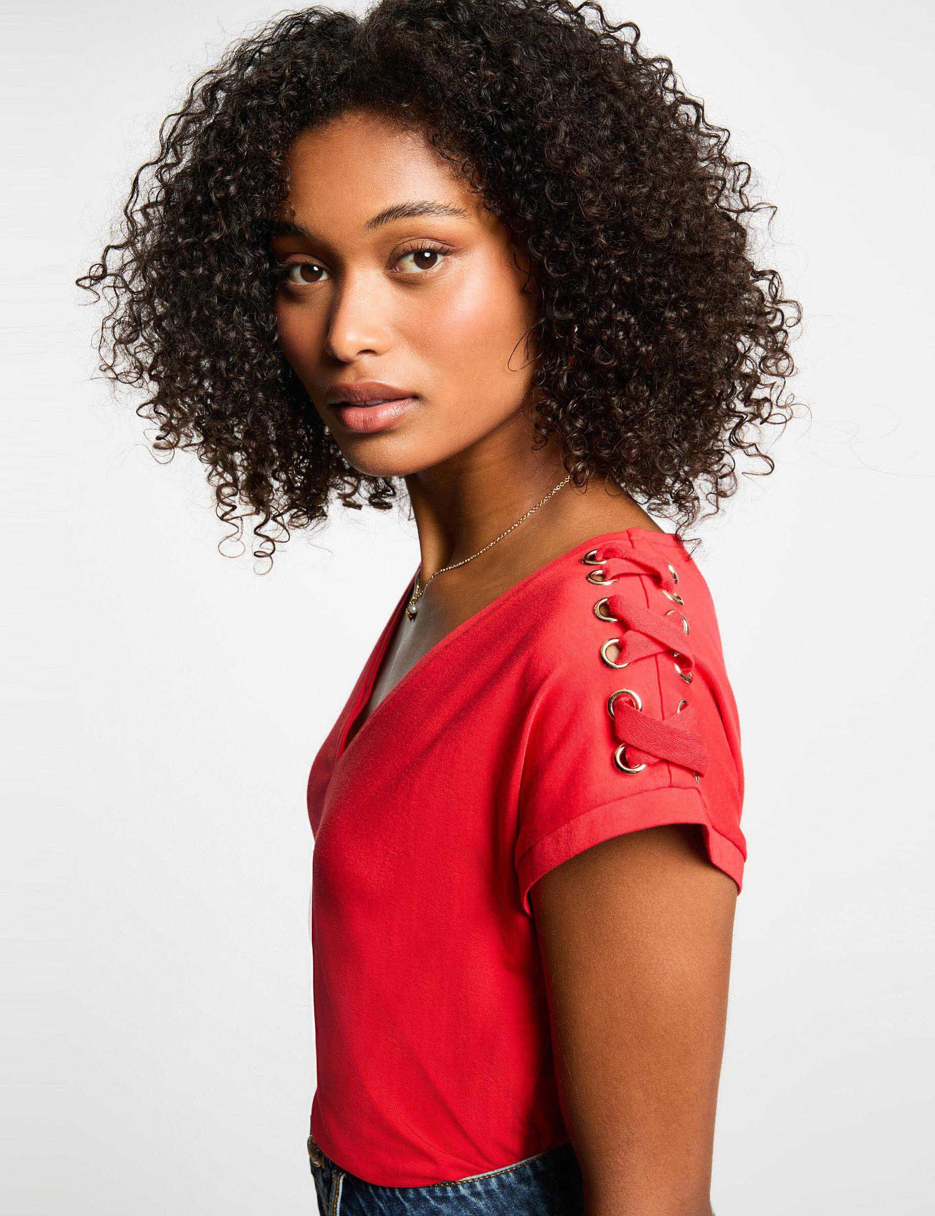 T-shirt manches courtes rouge femme - Morgan - Modalova