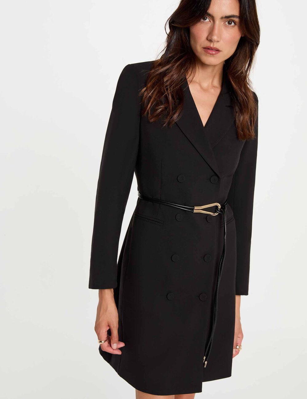 Robe courte col &agrave; revers noir femme