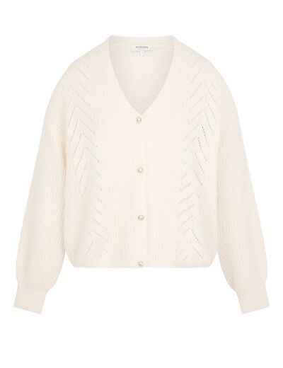 Gilet col v ivoire femme