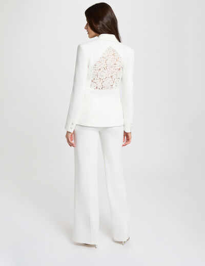 Blazer ajust&eacute; dentelle blanc femme