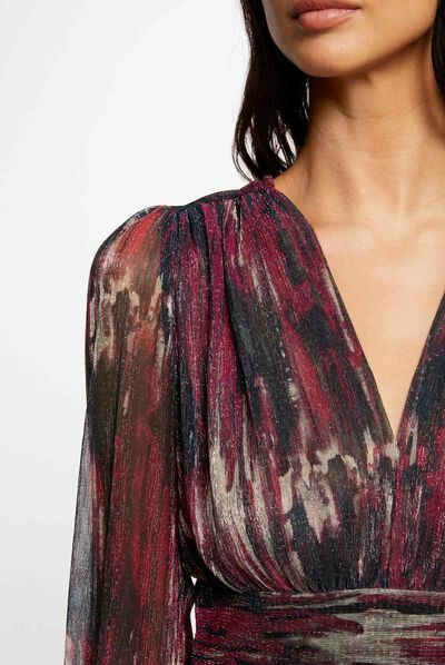 T-shirt manches longues imprimé abstrait rose femme