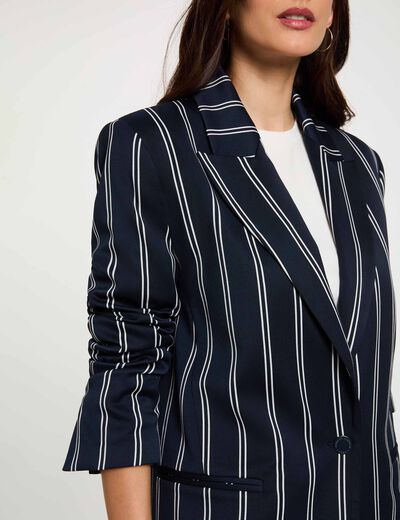 Blazer ray&eacute; col tailleur bleu marine femme