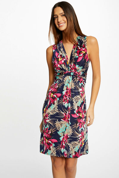 Robe droite imprimé floral marine femme