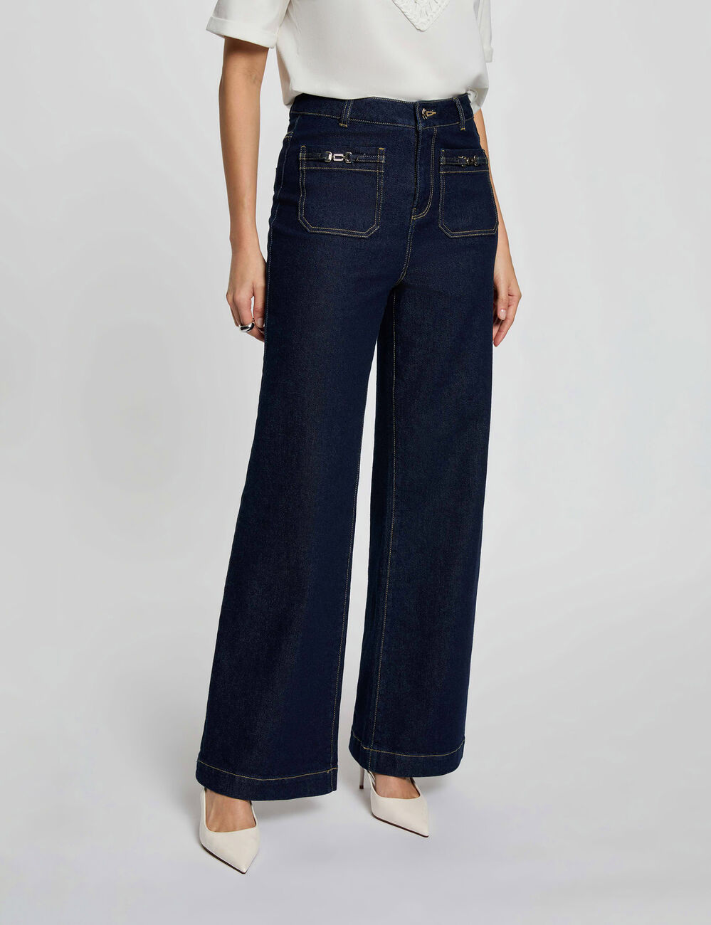 Jeans large avec ornements denim brut femme