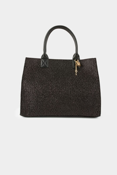 Sac cabas rectangulaire à paillettes noir femme