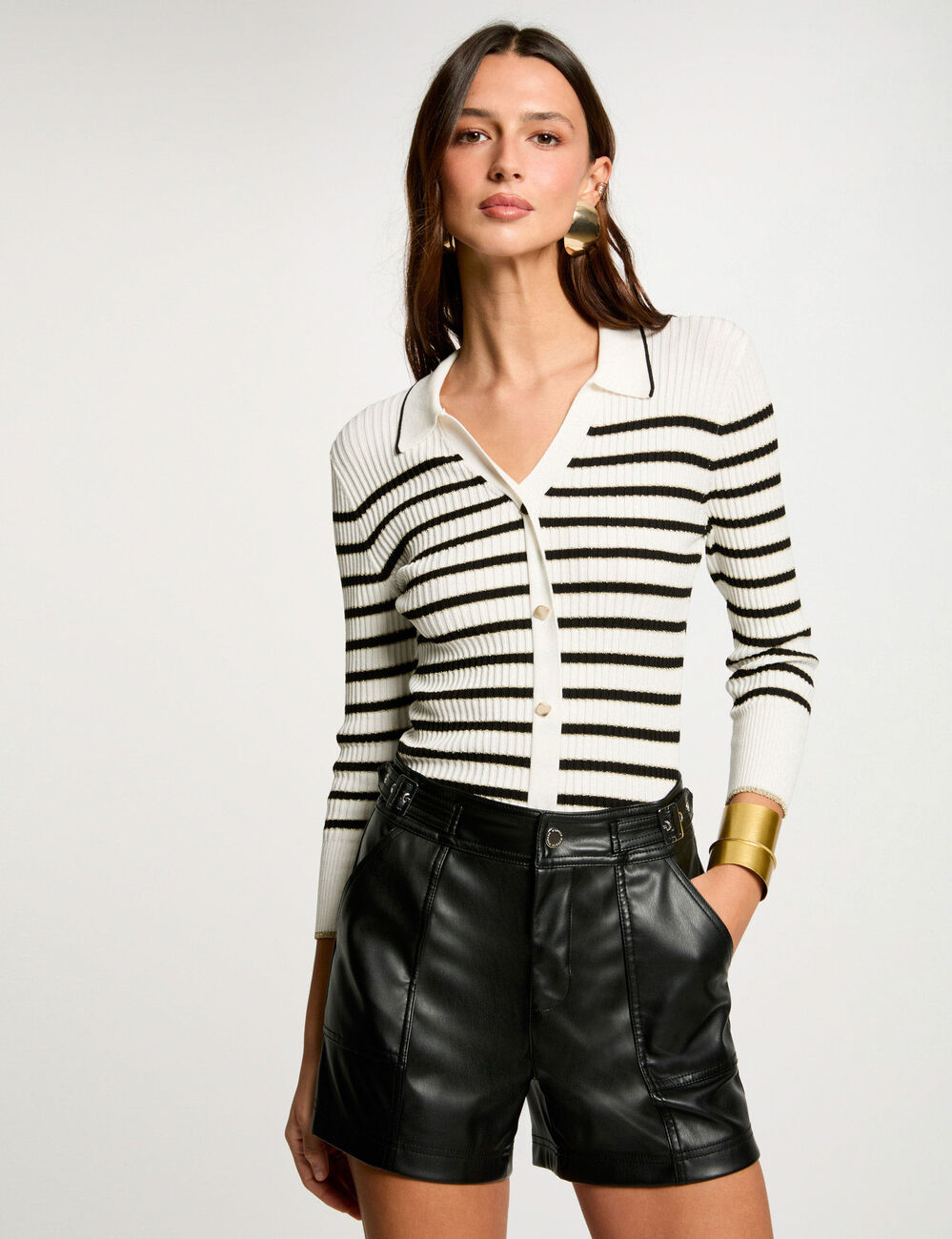 Pull manches 3/4 ray&eacute; blanc femme