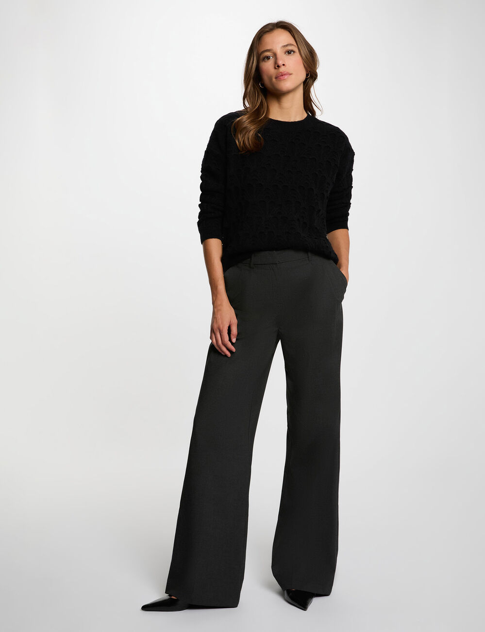 Pull col rond fantaisie noir femme