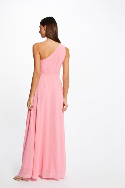 Robe longue évasée asymétrique rose clair femme