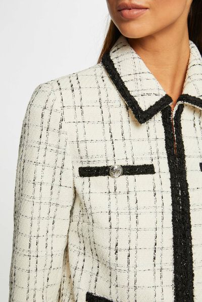 Veste droite à liserés contrastants ivoire femme