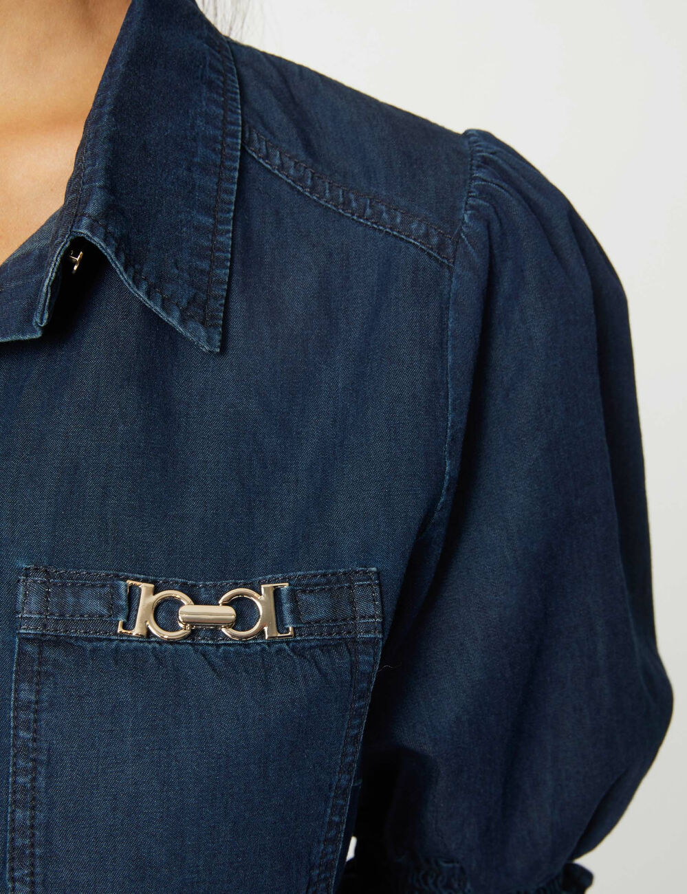 Chemise manches courtes en jean jean brut femme