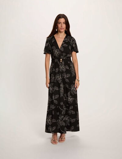 Robe longue broderie multicolore femme