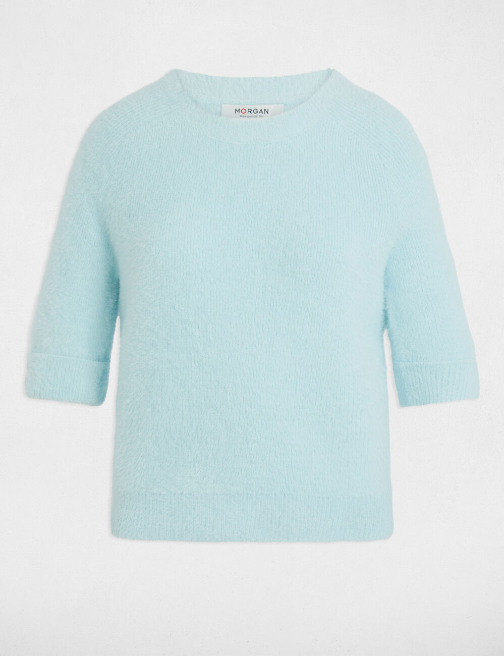 Pull manches courtes bleu ciel femme