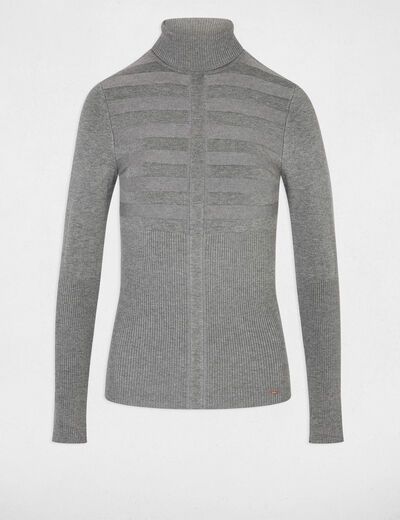 Pull col roul&eacute; ajust&eacute; gris clair femme