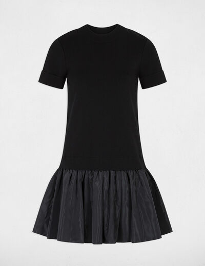 Robe tricot manches courtes noir femme