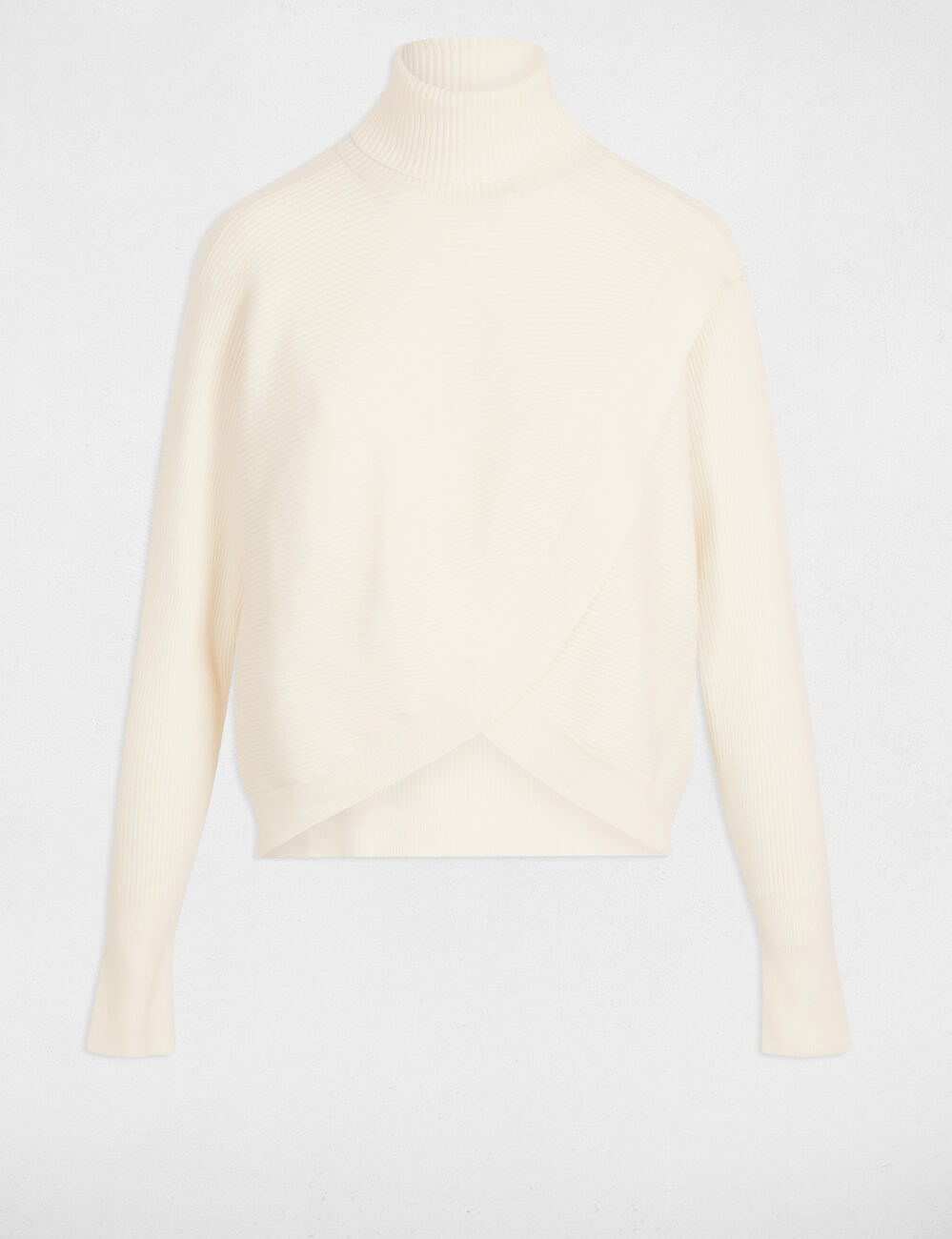 Pull manches longues effet crois&eacute; ivoire femme