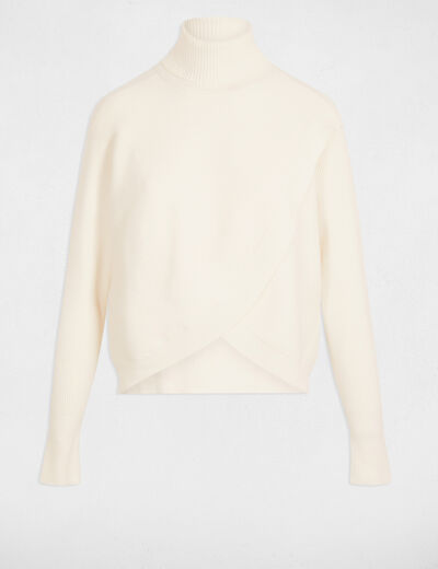 Pull manches longues effet crois&eacute; ivoire femme