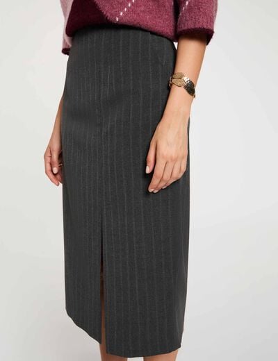 Jupe crayon taille haute denim gris fonce femme